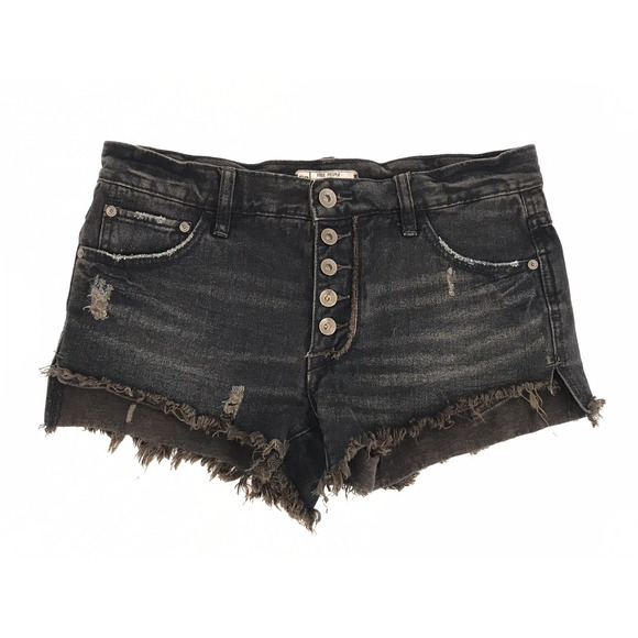 Free People Pants - Free People Dark Wash Distressed Jean Shorts 25 Denim Button Fly Boho Festival